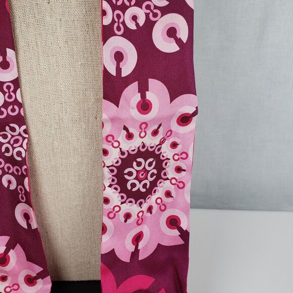 COACH Breast Cancer Awareness Slim Scarf Signature Logo Pink Red Silk Reversible - Picture 16 of 16